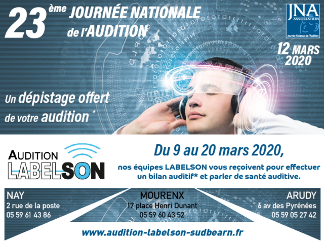 Du 9 au 20 mars 2020, nos équipes LABELSON vous reçoivent pour effectuer un bilan auditif et parler de santé auditive.