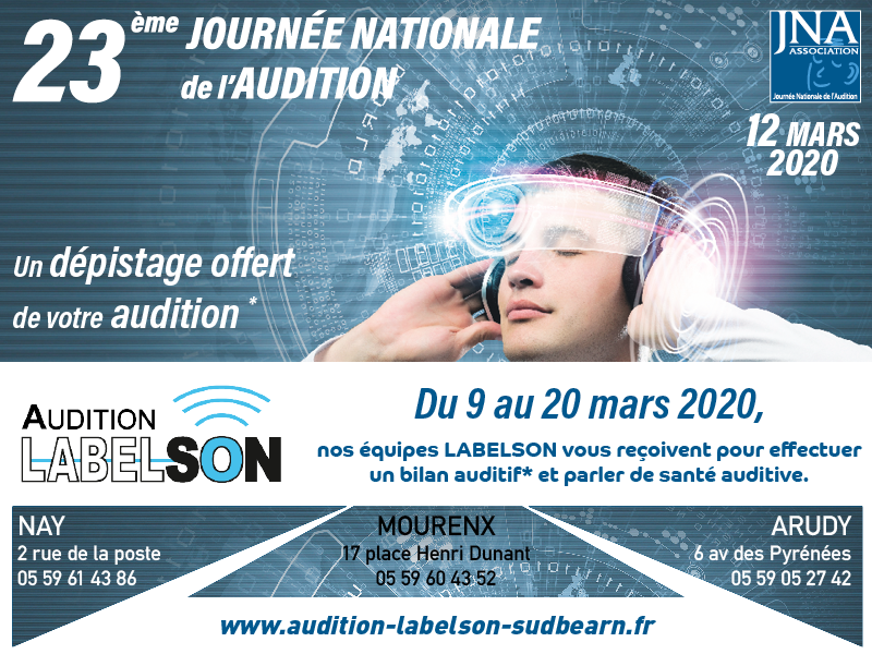Du 9 au 20 mars 2020, nos équipes LABELSON vous reçoivent pour effectuer un bilan auditif et parler de santé auditive. 